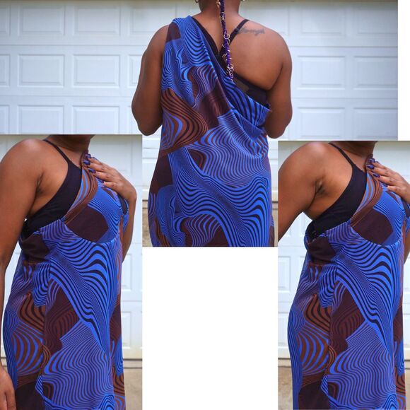 PrettyLittleThing Abstract Swirl Mesh One Shoulder Mini Dress NWT Sz 16 - Picture 7 of 15